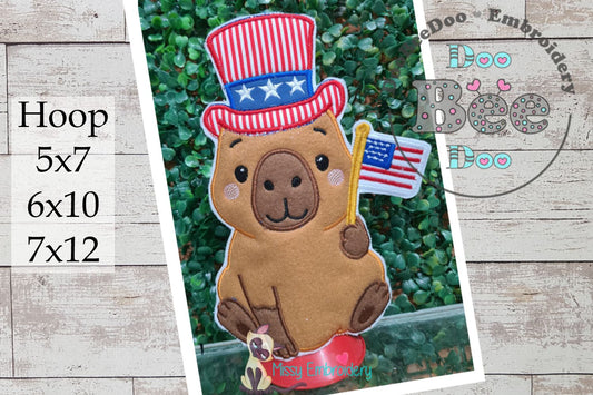 4th of July Cappybara Boy - Paper Towel Holder Cover - ITH Project - Machine Embroidery Design