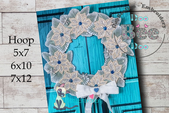 Winter Flowers Wreath - ITH Project - Machine Embroidery Design