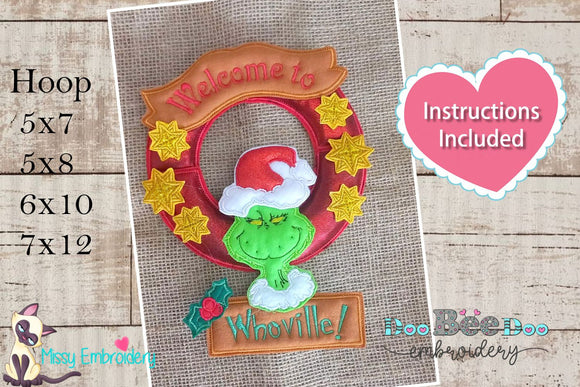 Grinch Wreath Cristmas- ITH Project - Machine Embroidery Design