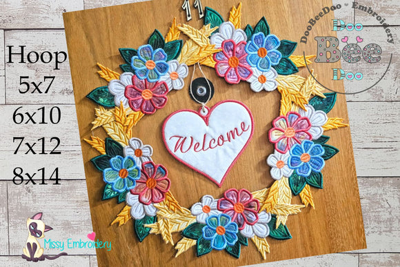 Flowers Country Welcome Wreath - ITH Project - Machine Embroidery Design