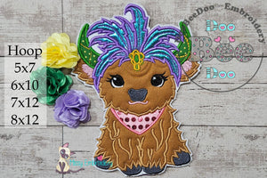 Highland Cow Mardi Gras - Applique - Machine Embroidery Design