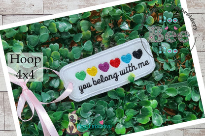 You Belong With Me Hearts Tag - ITH Project - Machine Embroidery Design