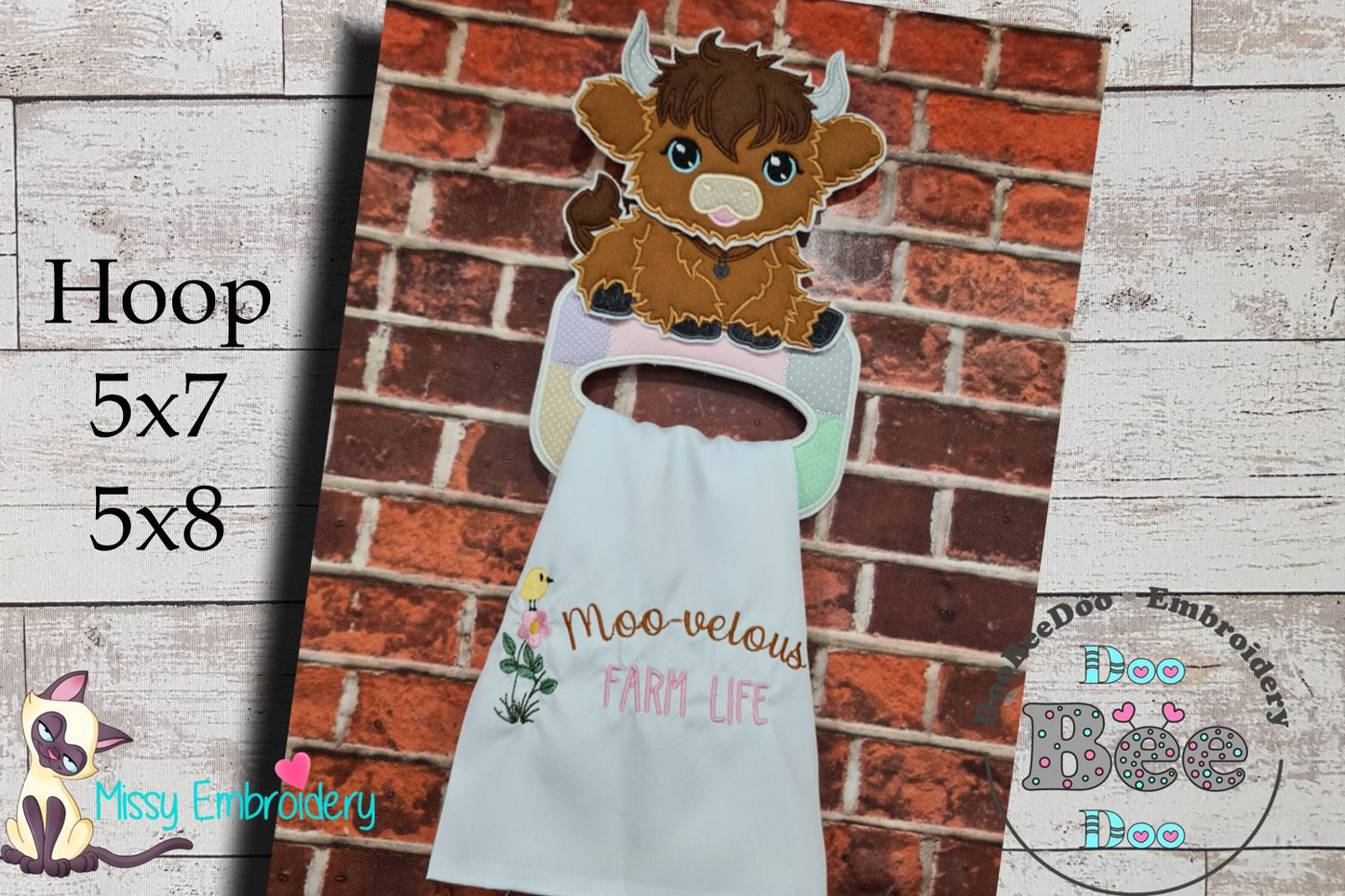 Highland Cow Cute Dish Cloth Hanger - ITH Project - Machine Embroidery Design