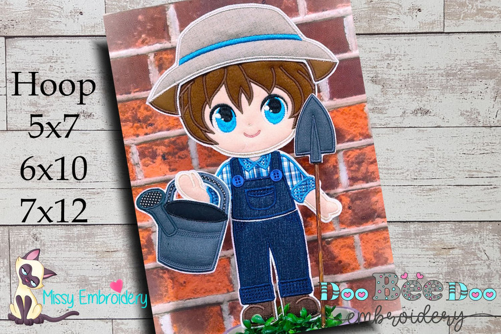 Country Boy with Watering Can - ITH Project - Machine Embroidery Design
