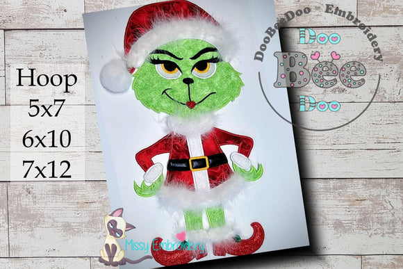 Grinch Girl Santa - ITH Project - Machine Embroidery Design