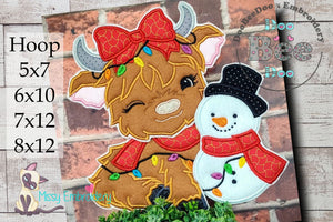 Christmas Highland Cow Girl Snowman - ITH Project - Machine Embroidery Design