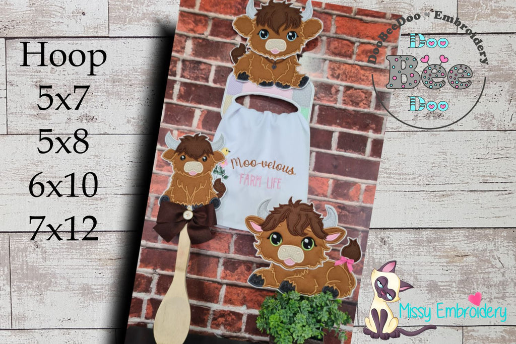 Highland Cow Kitchen Set - ITH Project - Machine Embroidery Design