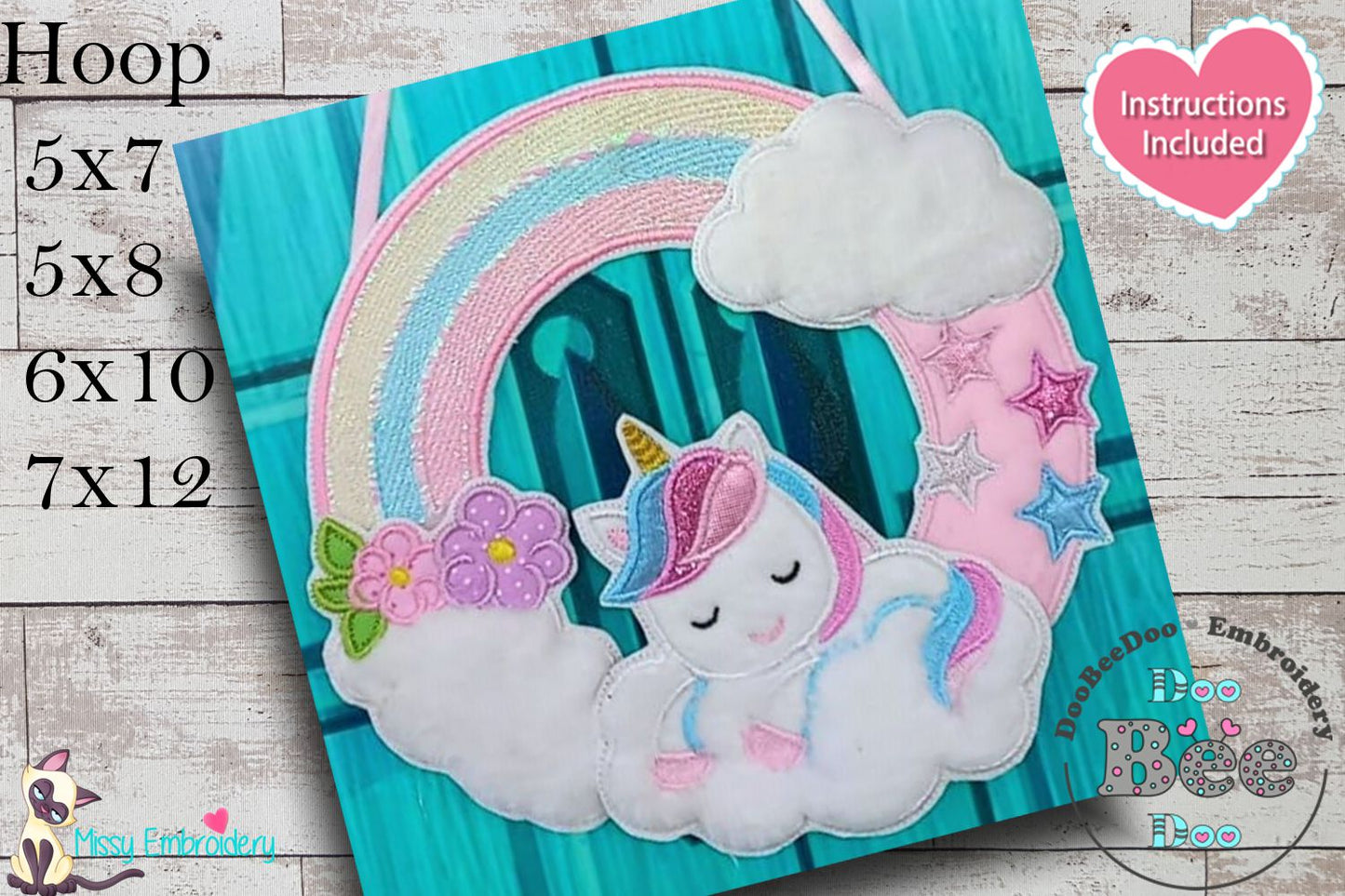 Unicorn Rainbow Wreath - ITH Project - Machine Embroidery Design
