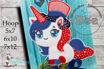 Cute Unicorn with Hat - ITH Project - Machine Embroidery Design