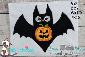 Halloween Bat with Pumpkin - Applique - Machine Embroidery Design