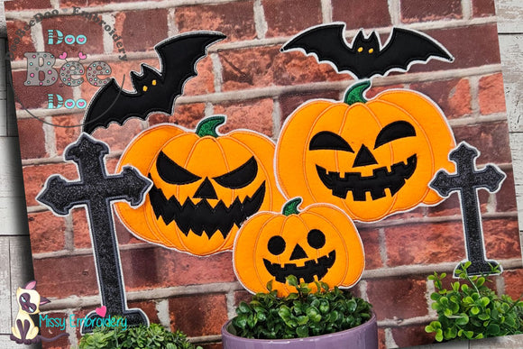 Halloween Pumkins, Bat and Cross Set - ITH Project - Machine Embroidery Design