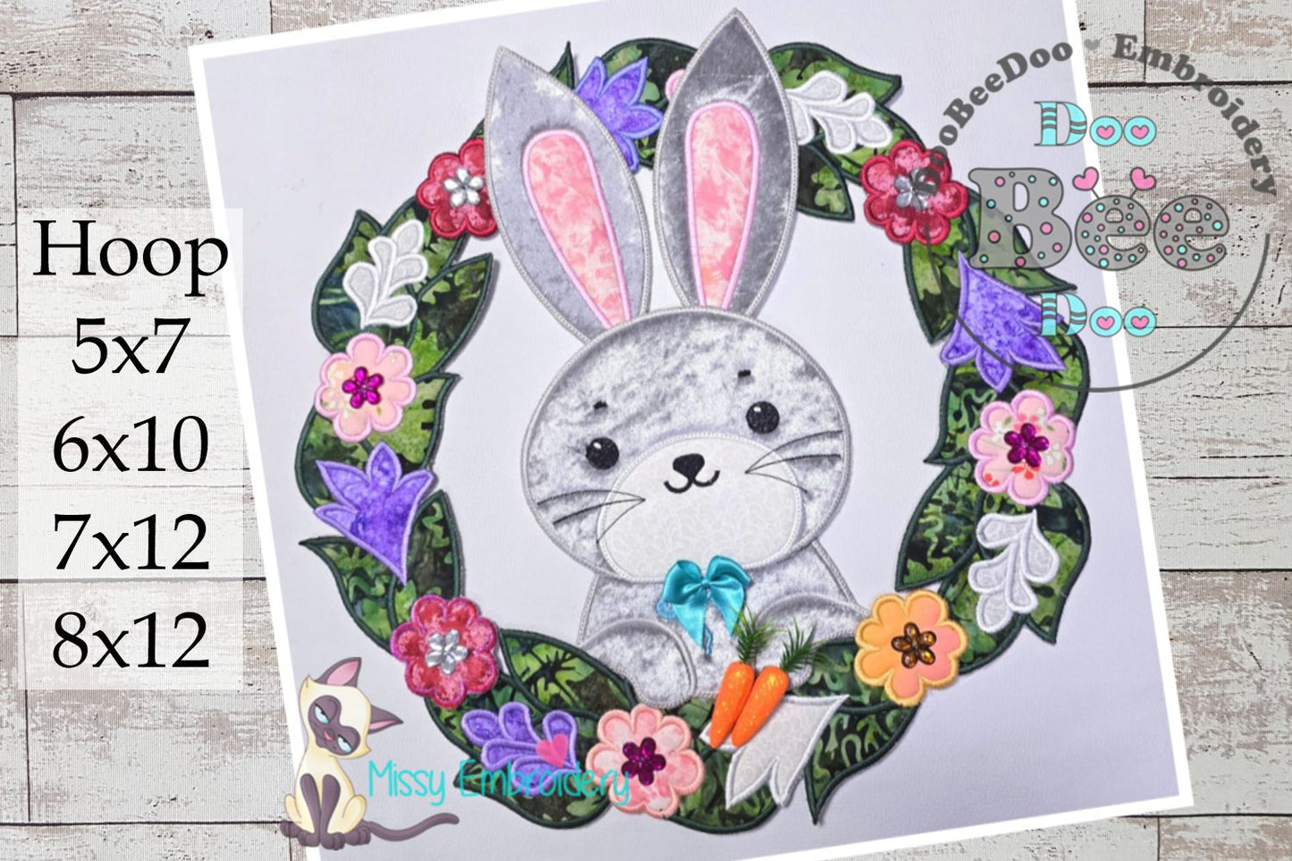 Easter Bunny Flowers Wreath - ITH Project - Machine Embroidery Design