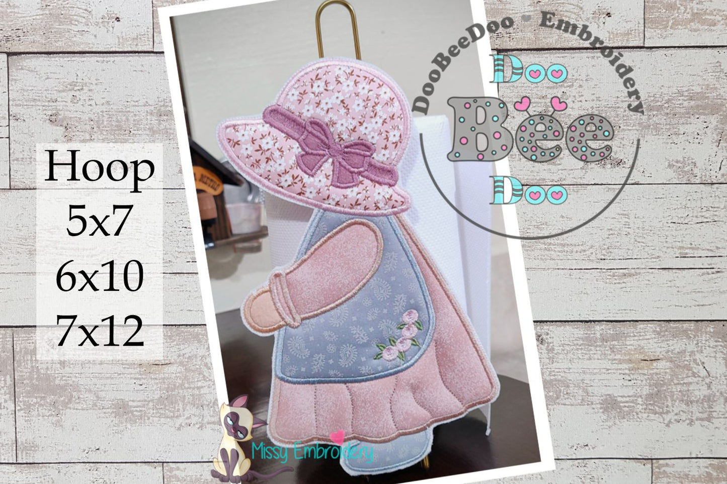 Cute Sunbonnet Paper Towel Holder Cover - ITH Project - Machine Embroidery Design