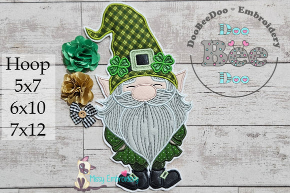 St. Patrick's Lucky Gnome - Applique - Machine Embroidery Design