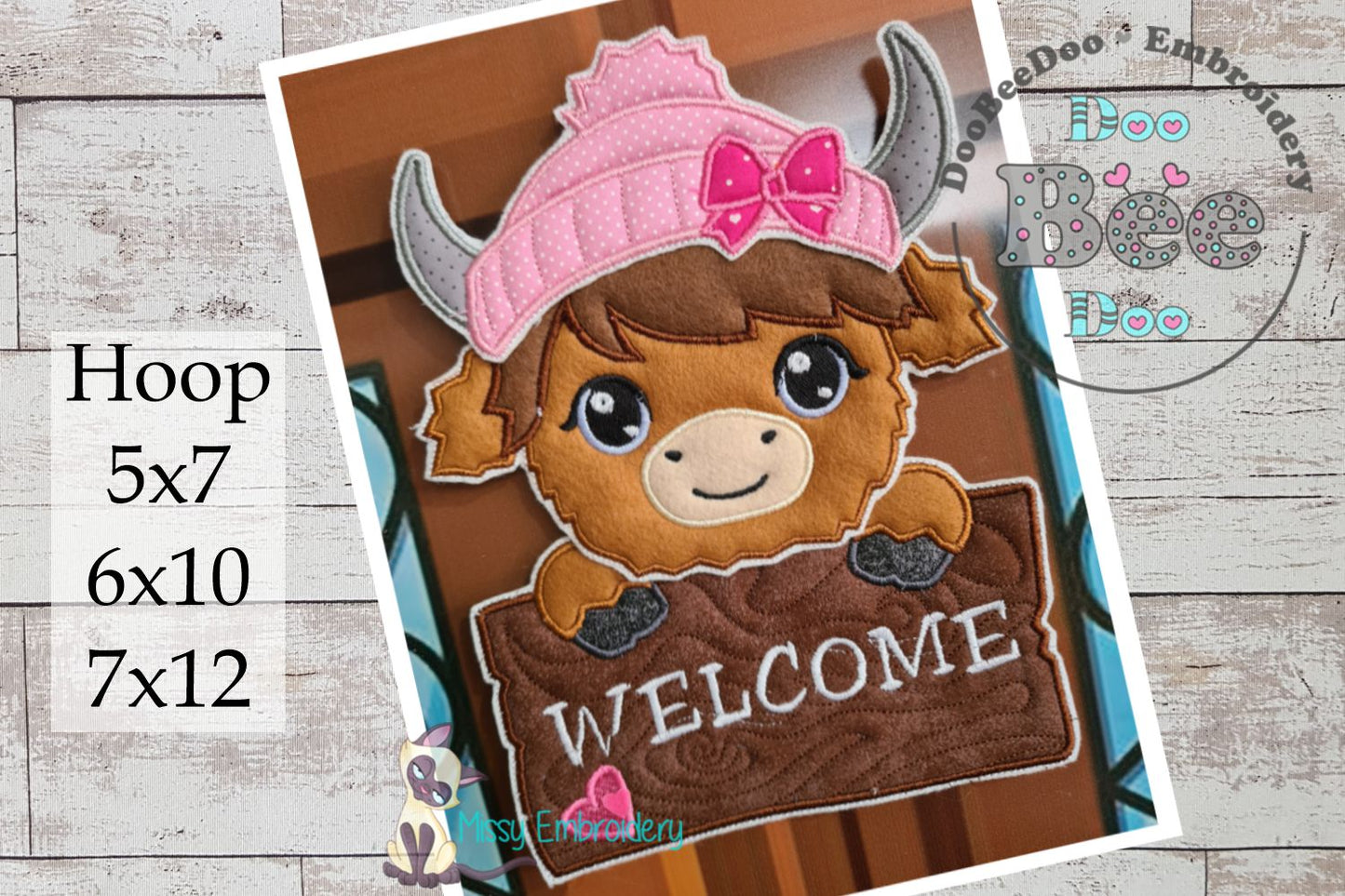 Valentine Highland Cow Welcome Sign - ITH Project - Machine Embroidery Design