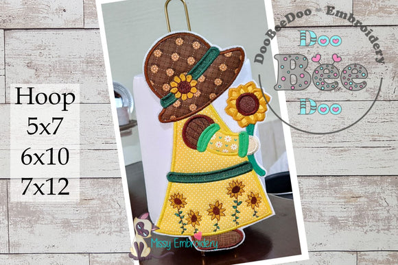 Sunflower Sunbonnet Paper Towel Holder Cover - ITH Project - Machine Embroidery Design