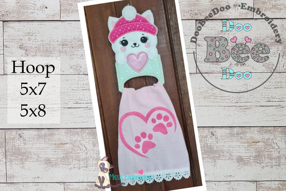 Valentine's Kitty Dish Cloth Hanger - ITH Project - Machine Embroidery Design (cópia)