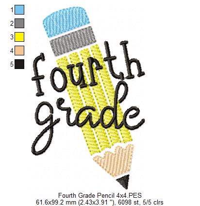 Fourth Grade Pencil - Rippled Stitch
