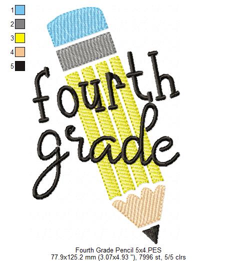Fourth Grade Pencil - Rippled Stitch