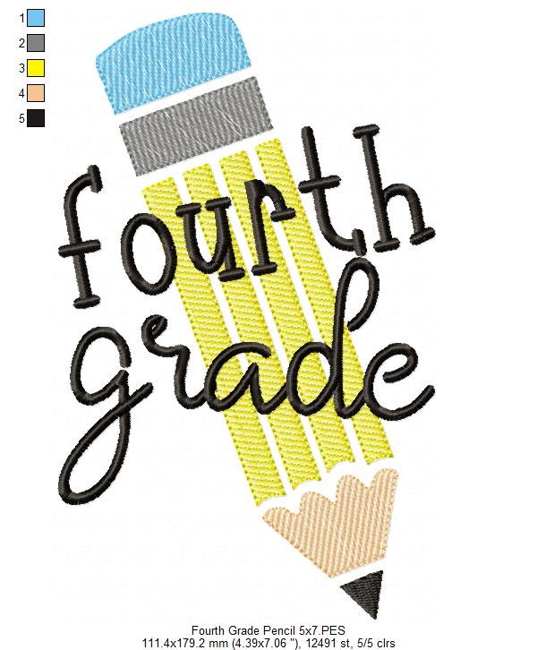 Fourth Grade Pencil - Rippled Stitch