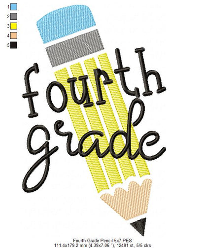 Fourth Grade Pencil - Rippled Stitch