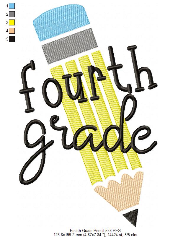 Fourth Grade Pencil - Rippled Stitch