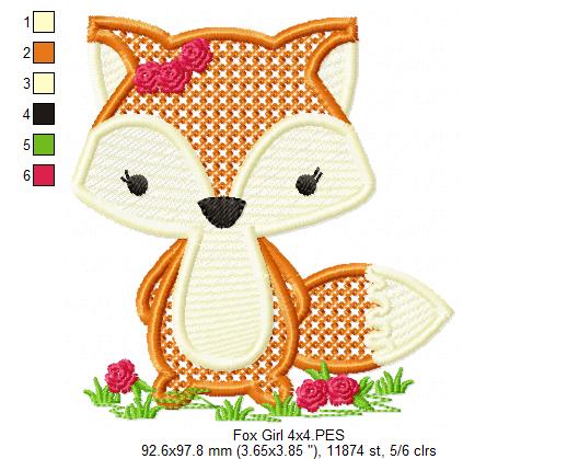 Little Fox Girl - Fill Stitch - Machine Embroidery Design