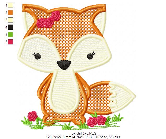 Little Fox Girl - Fill Stitch - Machine Embroidery Design