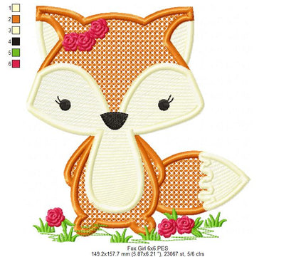 Little Fox Girl - Fill Stitch - Machine Embroidery Design