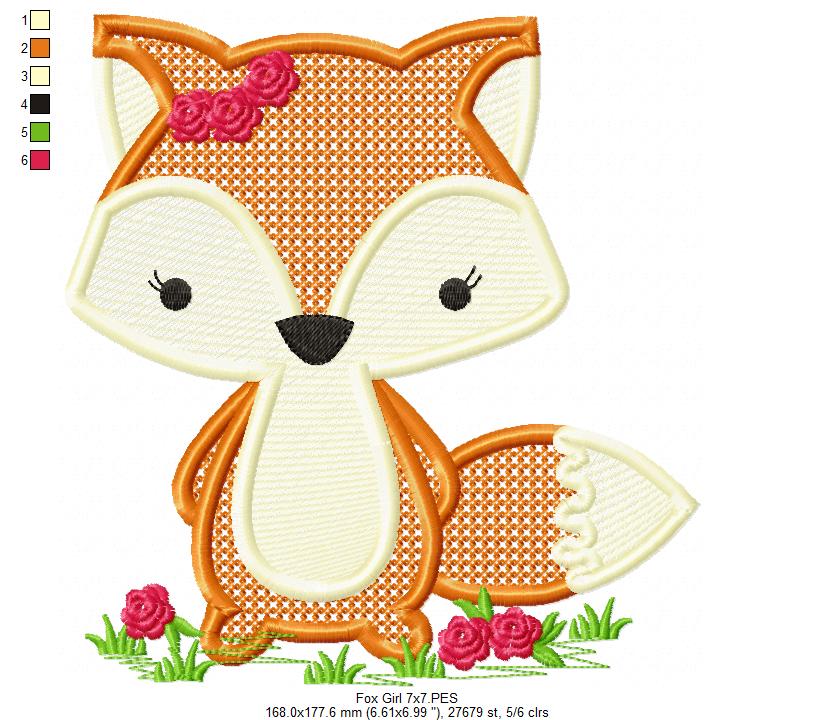 Little Fox Girl - Fill Stitch - Machine Embroidery Design