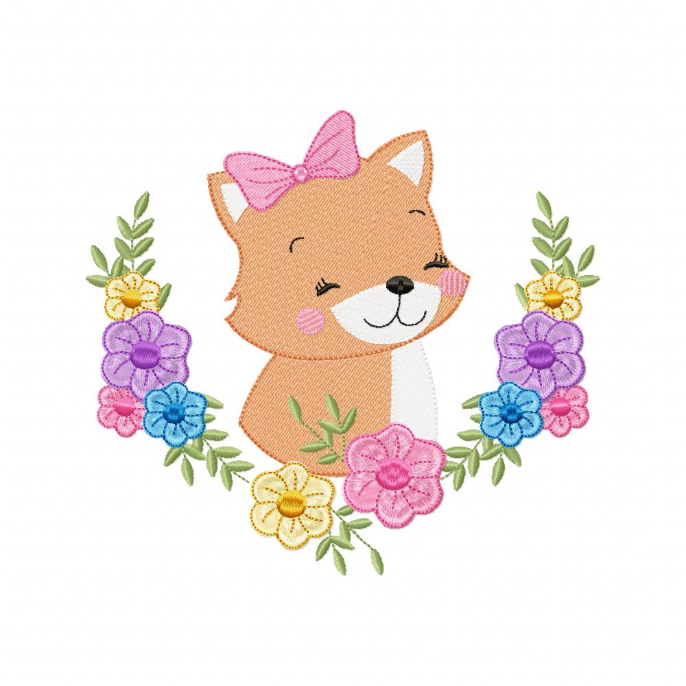 Sweet Woodland Animals With Flowers Collection – Fill Stitch – Machine Embroidery Design