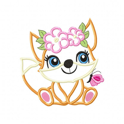 Fox Girl with Flowers - Applique - Machine Embroidery Design