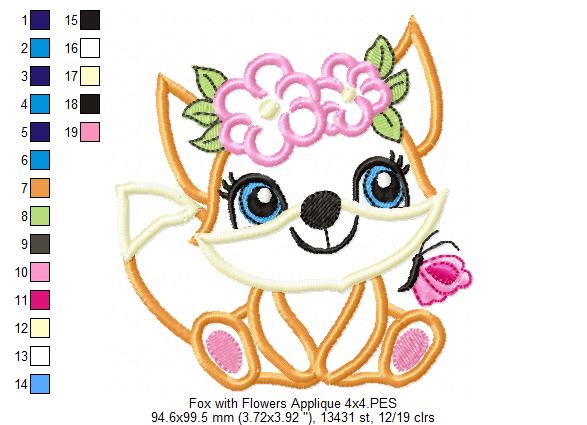 Fox Girl with Flowers - Applique - Machine Embroidery Design