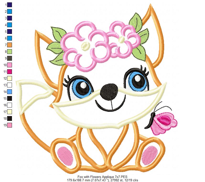 Fox Girl with Flowers - Applique Embroidery