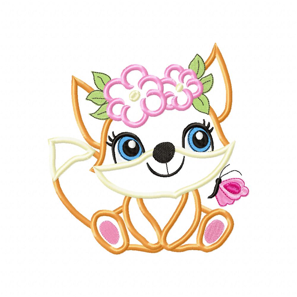 Fox Girl with Flowers - Applique Embroidery