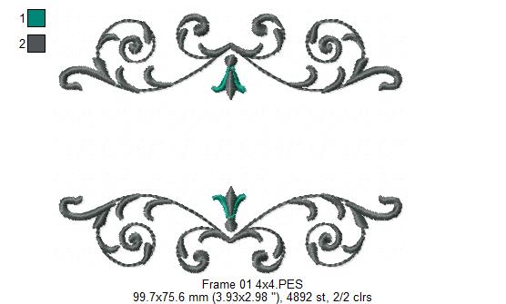 Delicate Arabesque Frame - Fill Stitch - Machine Embroidery Design