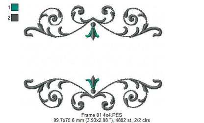 Delicate Arabesque Frame - Fill Stitch - Machine Embroidery Design