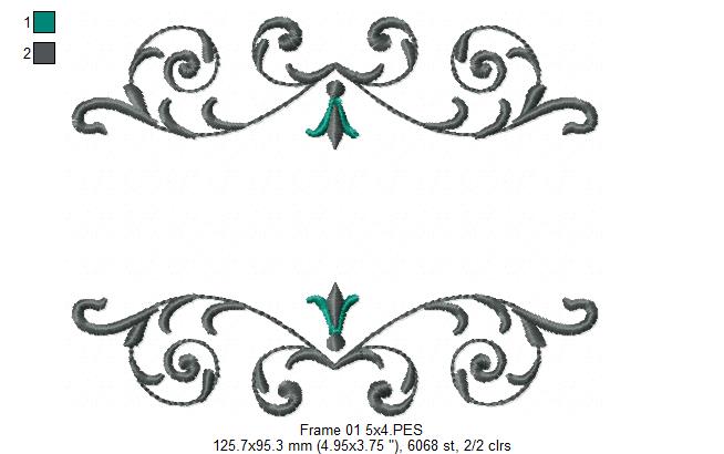 Delicate Arabesque Frame - Fill Stitch - Machine Embroidery Design
