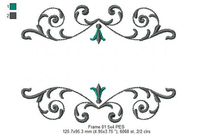 Delicate Arabesque Frame - Fill Stitch - Machine Embroidery Design