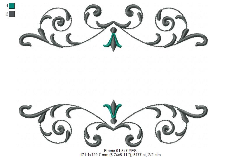 Delicate Arabesque Frame - Fill Stitch - Machine Embroidery Design