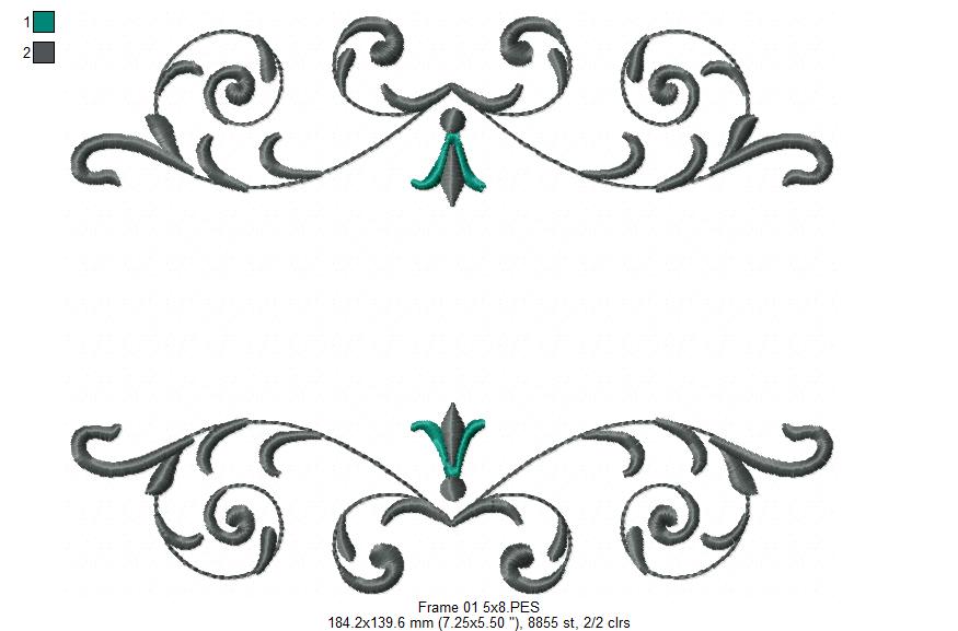 Delicate Arabesque Frame - Fill Stitch - Machine Embroidery Design
