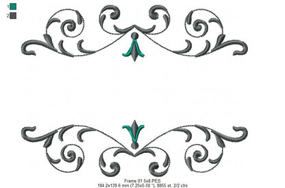 Delicate Arabesque Frame - Fill Stitch - Machine Embroidery Design
