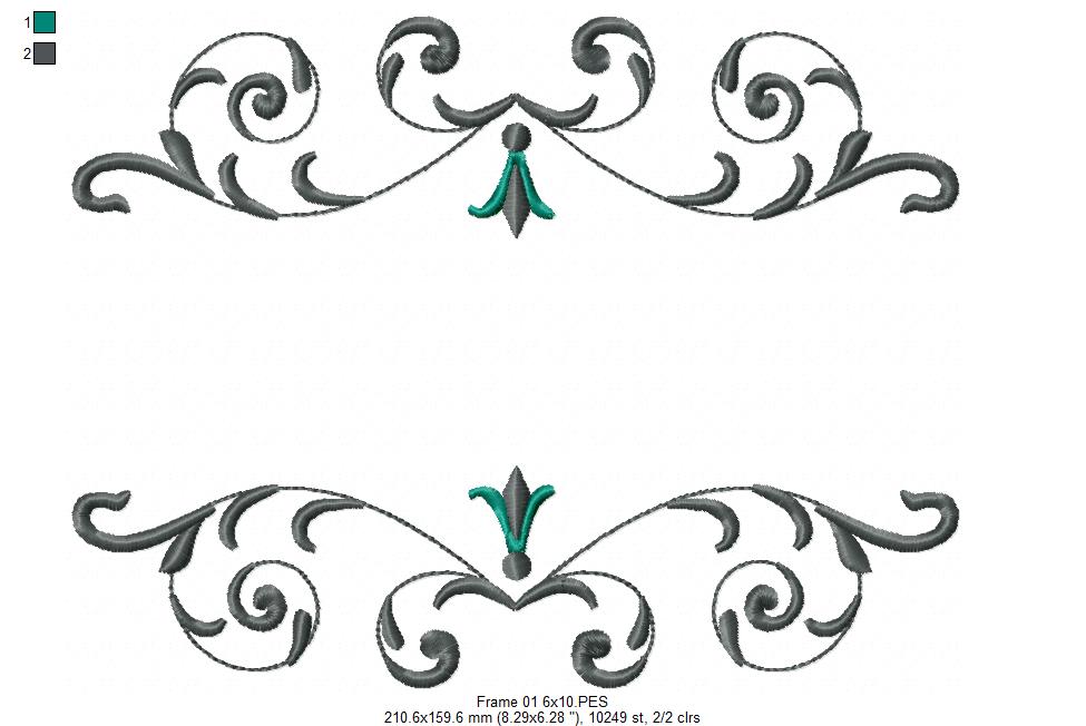 Delicate Arabesque Frame - Fill Stitch - Machine Embroidery Design