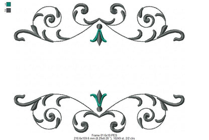 Delicate Arabesque Frame - Fill Stitch - Machine Embroidery Design
