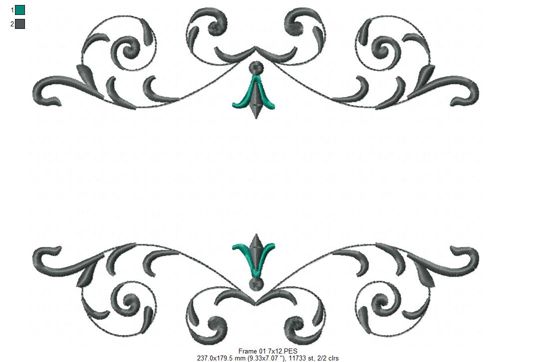 Delicate Arabesque Frame - Fill Stitch - Machine Embroidery Design