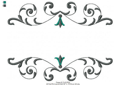 Delicate Arabesque Frame - Fill Stitch - Machine Embroidery Design