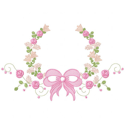 Delicate Floral Frame with Bow - Fill Stitch - Machine Embroidery Design