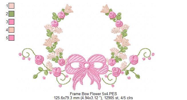 Delicate Floral Frame with Bow - Fill Stitch - Machine Embroidery Design