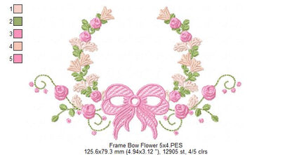 Delicate Floral Frame with Bow - Fill Stitch - Machine Embroidery Design
