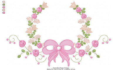 Delicate Floral Frame with Bow - Fill Stitch - Machine Embroidery Design